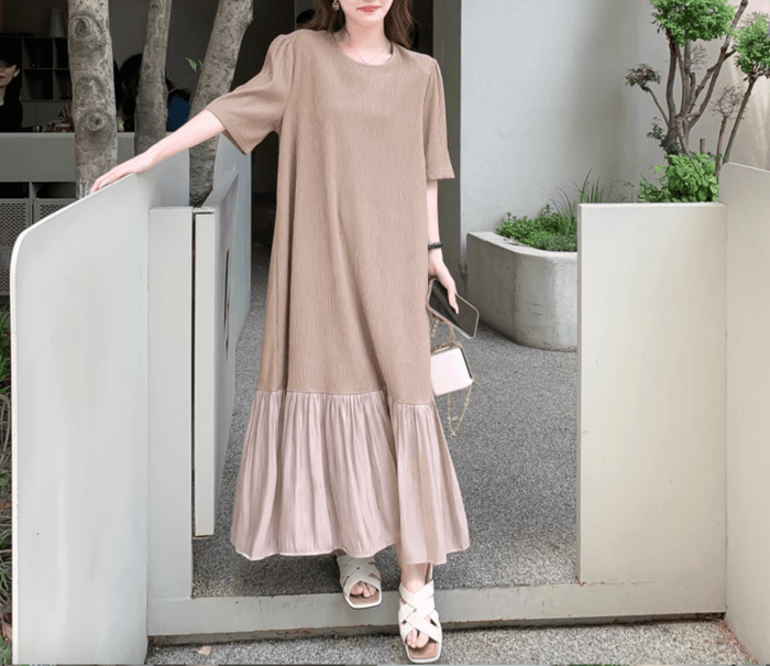 骨格ナチュラルフレア Aライン プリーツワンピース