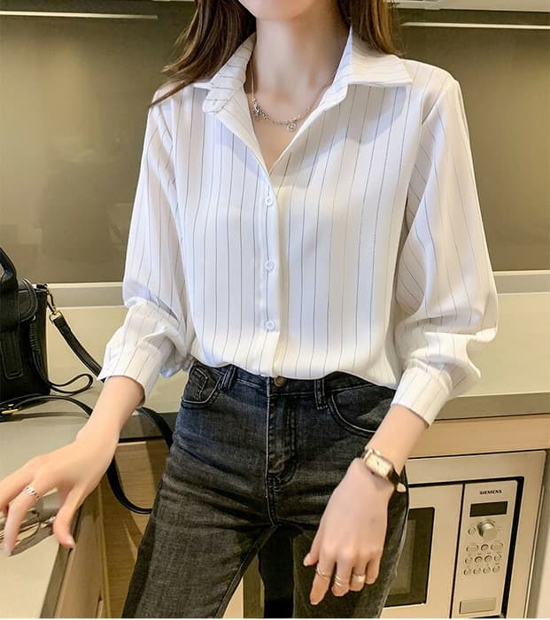 骨格ナチュラルストライプシャツ