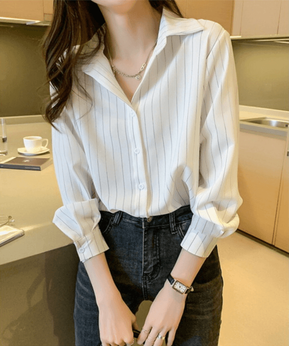 骨格ナチュラルストライプシャツ