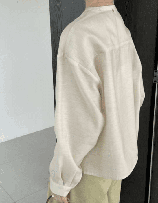 骨格ナチュラルラウンドネックシングルブレストシャツ