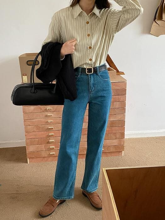 骨格ナチュラルストレートデニムパンツ