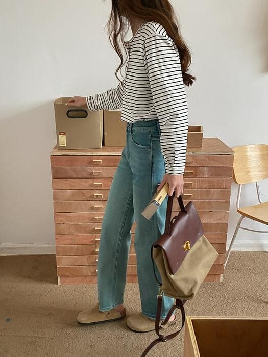 骨格ナチュラルストレートデニムパンツ