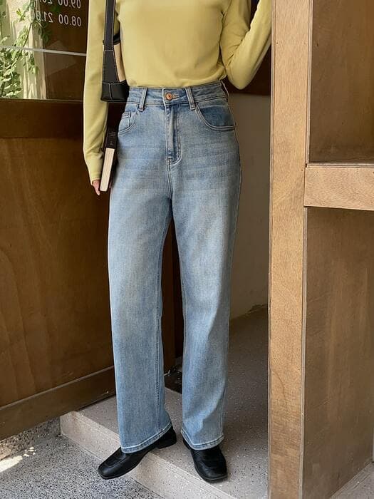 骨格ナチュラルワイドウォッシュデニムパンツ