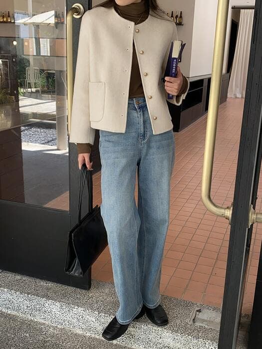 骨格ナチュラルワイドウォッシュデニムパンツ