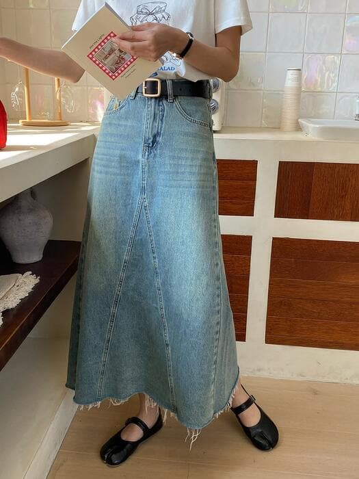 骨格ナチュラルAラインデニムスカート