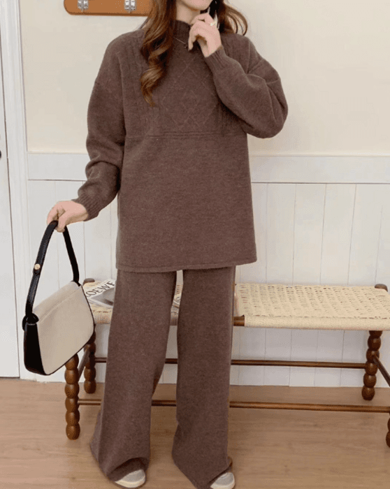 骨格ナチュラルオーバーサイズニット+ニットパンツセットアップ