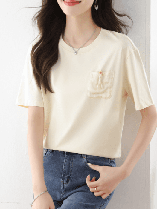 骨格ナチュラルサイドポケットTシャツトップス