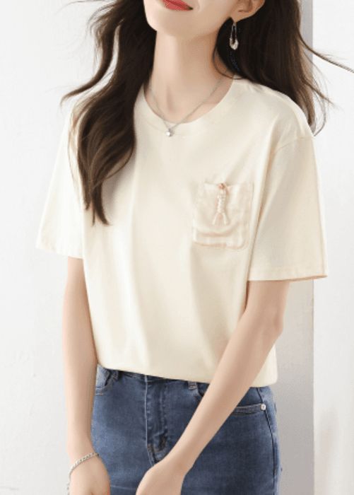 骨格ナチュラルサイドポケットTシャツトップス