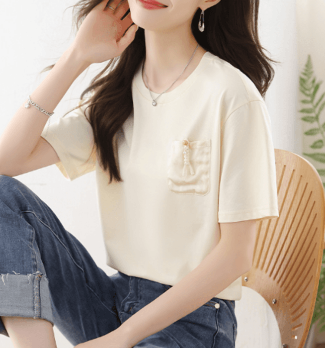 骨格ナチュラルサイドポケットTシャツトップス