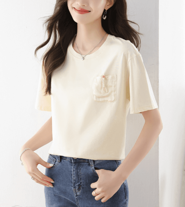 骨格ナチュラルサイドポケットTシャツトップス