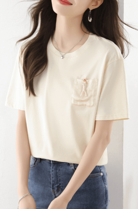 骨格ナチュラルサイドポケットTシャツトップス