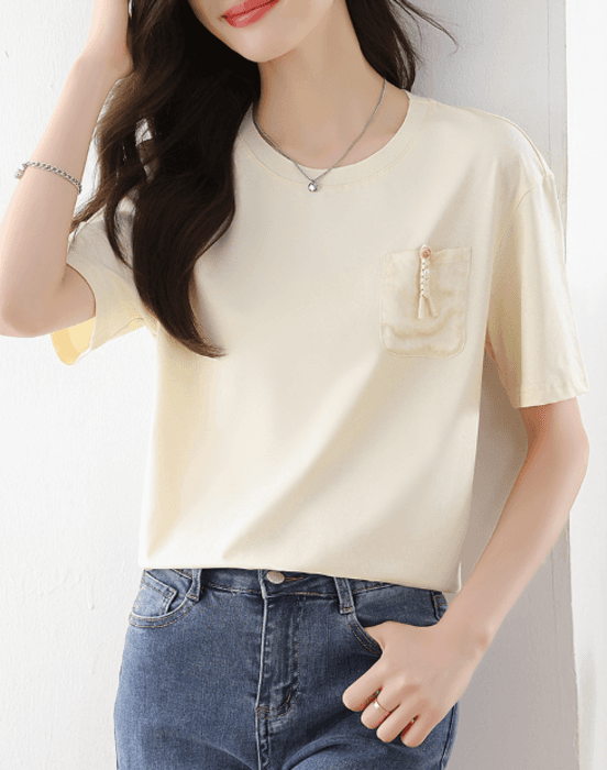 骨格ナチュラルサイドポケットTシャツトップス