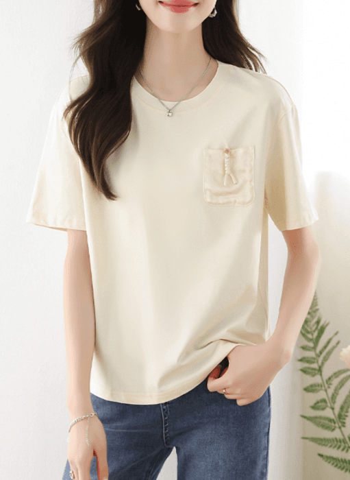 骨格ナチュラルサイドポケットTシャツトップス