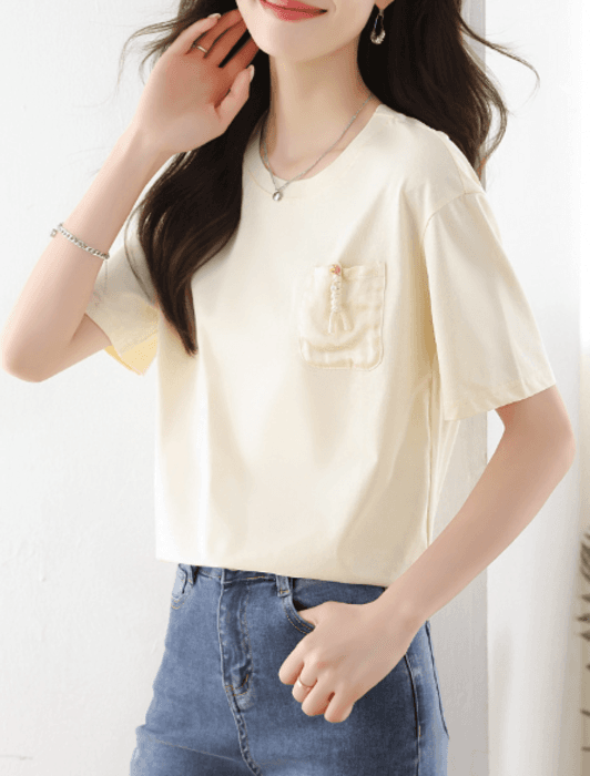 骨格ナチュラルサイドポケットTシャツトップス