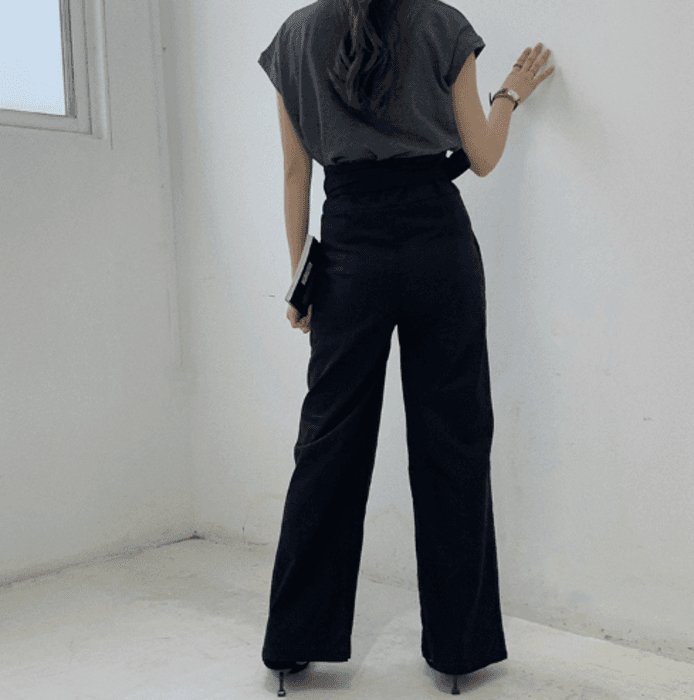 骨格ナチュラルリネンライクサイドリボンワイドパンツ
