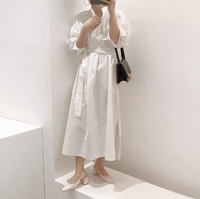骨格ナチュラルシンプルシャツロングワンピース