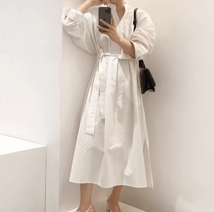 骨格ナチュラルシンプルシャツロングワンピース