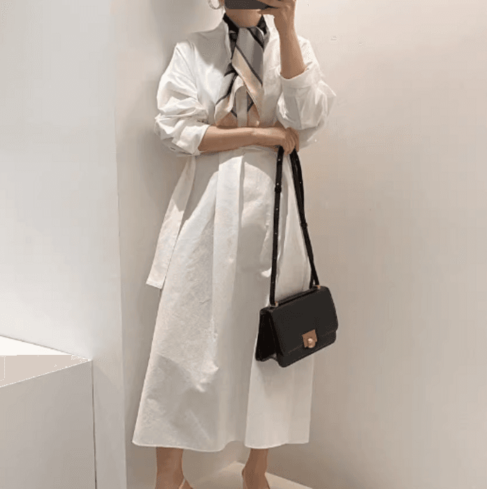 骨格ナチュラルシンプルシャツロングワンピース