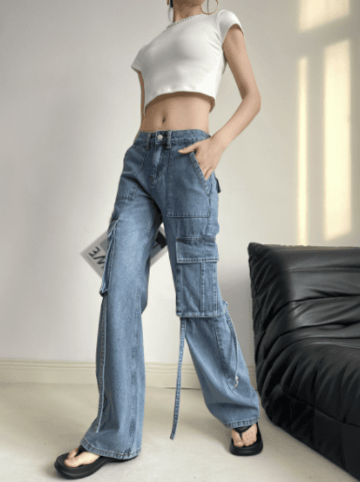骨格ナチュラルカーゴストレートデニムパンツ