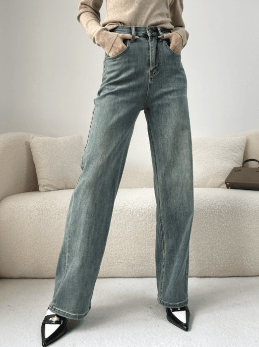 骨格ナチュラルレトロストレートデニムパンツ