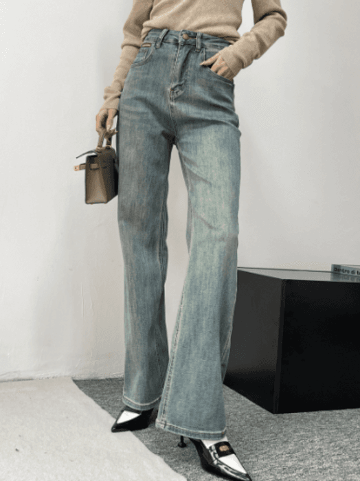 骨格ナチュラルレトロストレートデニムパンツ