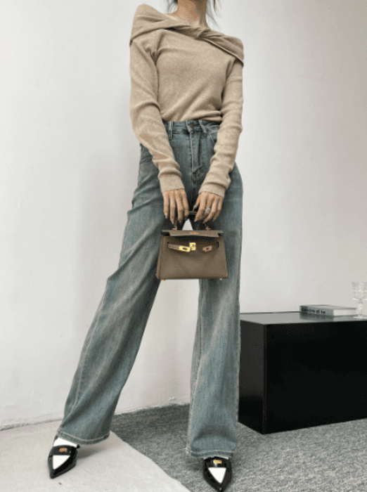 骨格ナチュラルレトロストレートデニムパンツ