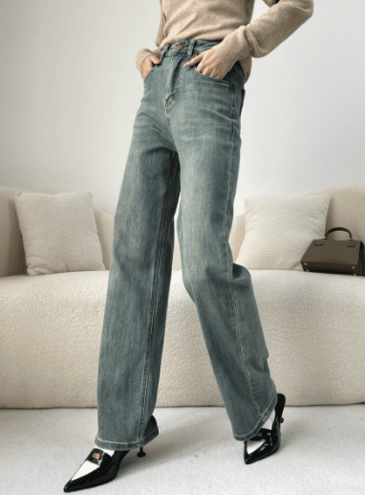 骨格ナチュラルレトロストレートデニムパンツ