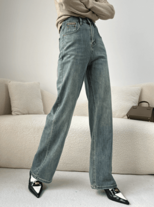 骨格ナチュラルレトロストレートデニムパンツ