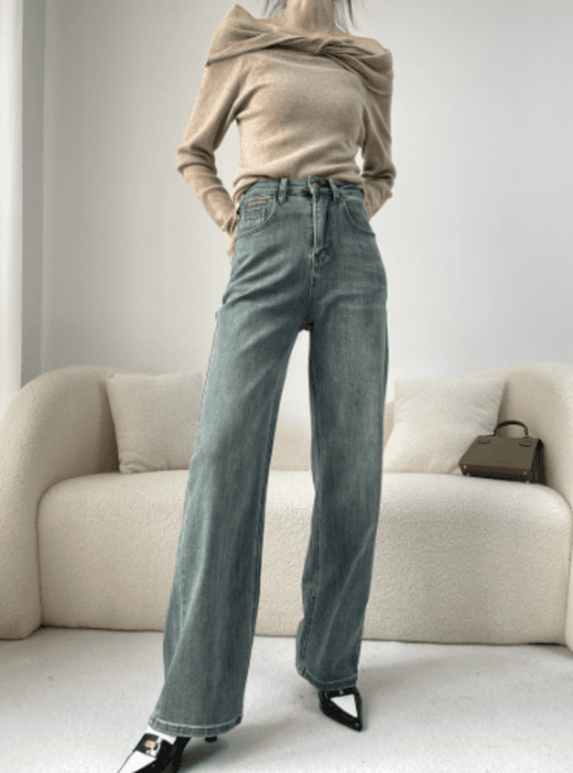 骨格ナチュラルレトロストレートデニムパンツ