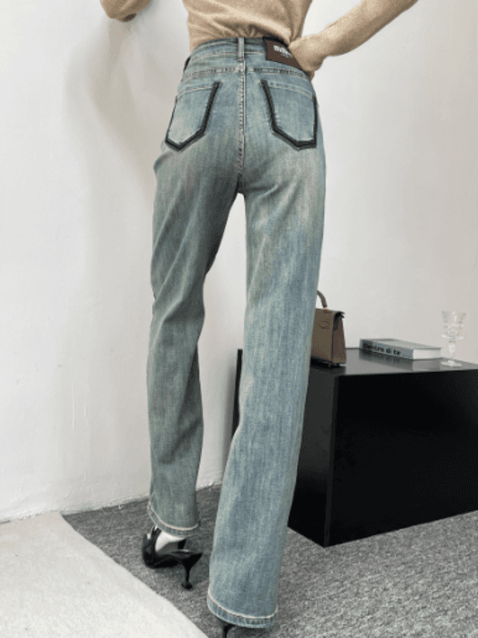 骨格ナチュラルレトロストレートデニムパンツ