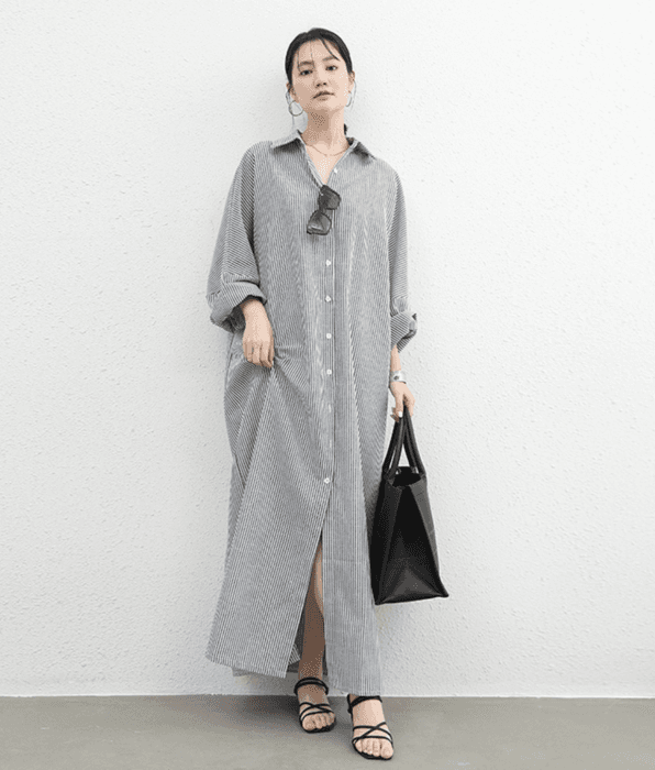 骨格ナチュラルストライプシャツワンピース
