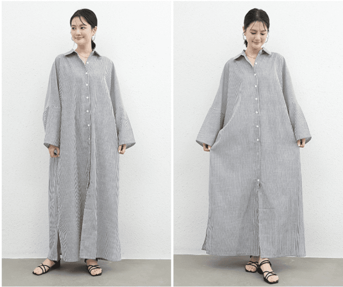 骨格ナチュラルストライプシャツワンピース