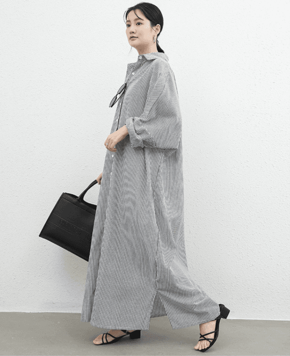 骨格ナチュラルストライプシャツワンピース