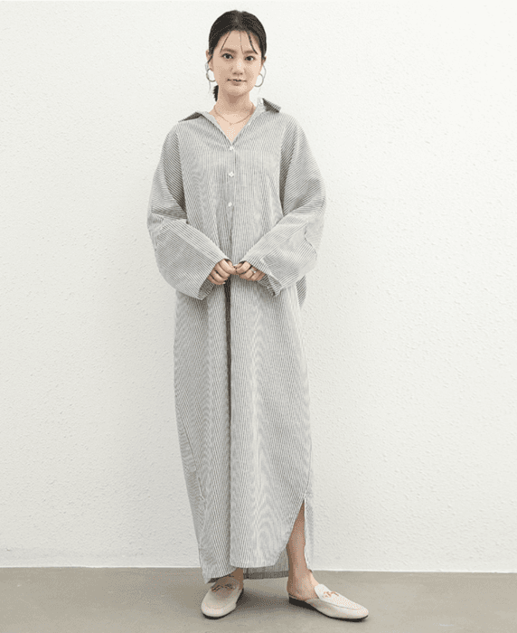 骨格ナチュラルストライプシャツワンピース