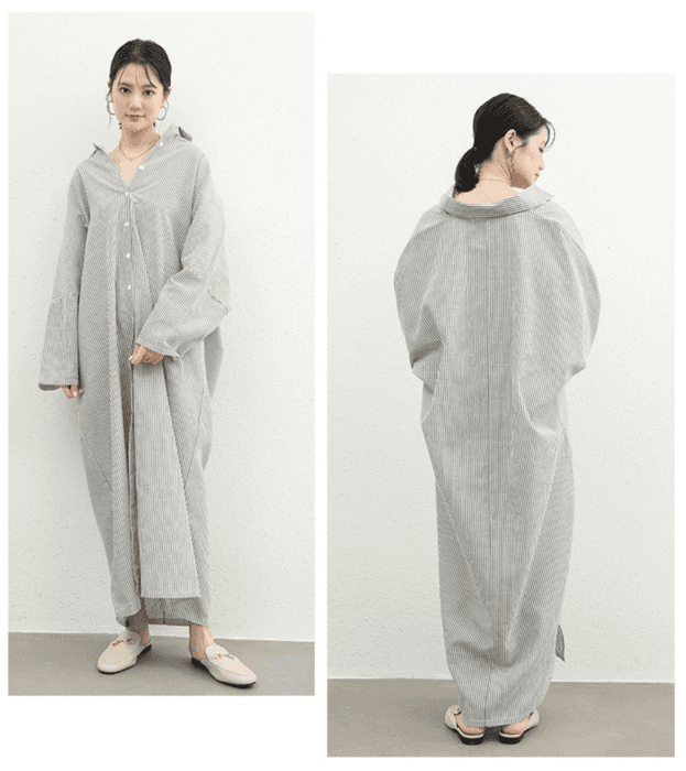 骨格ナチュラルストライプシャツワンピース