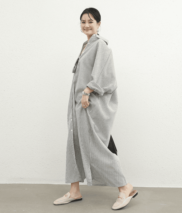 骨格ナチュラルストライプシャツワンピース