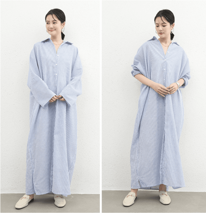 骨格ナチュラルストライプシャツワンピース