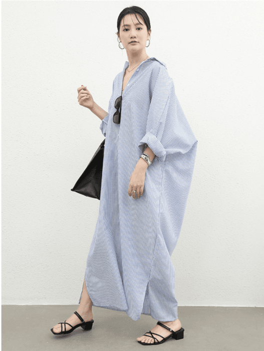 骨格ナチュラルストライプシャツワンピース