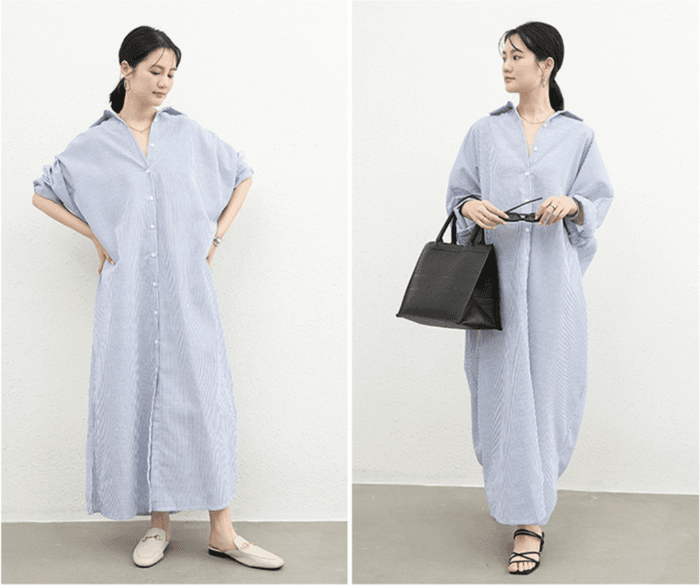 骨格ナチュラルストライプシャツワンピース