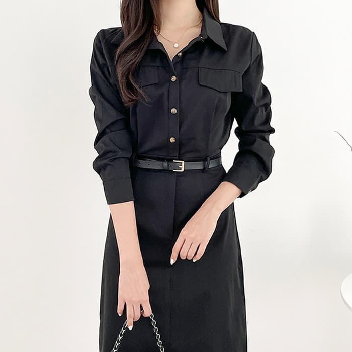 骨格ナチュラル ベルト付きロングワンピース