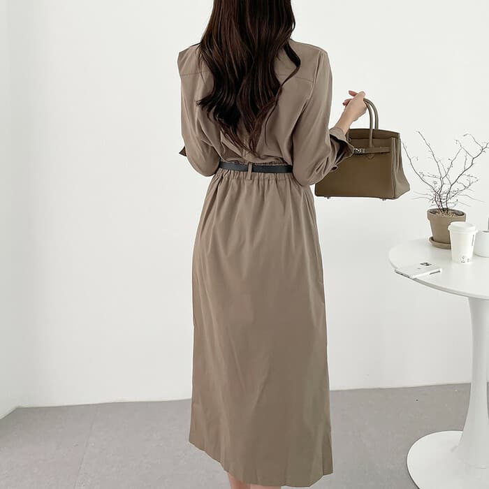 骨格ナチュラル ベルト付きロングワンピース