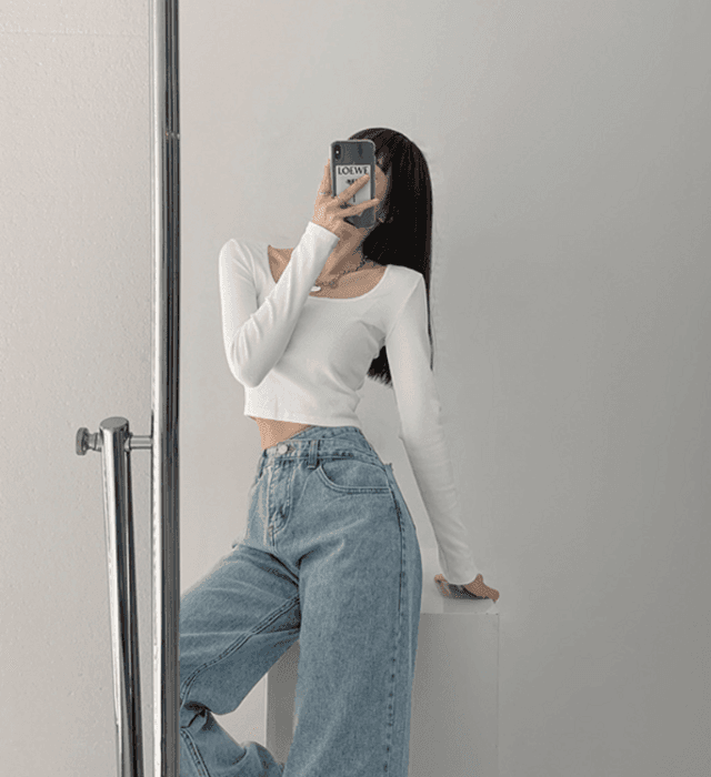 骨格ナチュラルウエストアクセントストレートデニムパンツ
