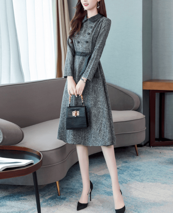 骨格ナチュラルフロントボタンウエストマークワンピース