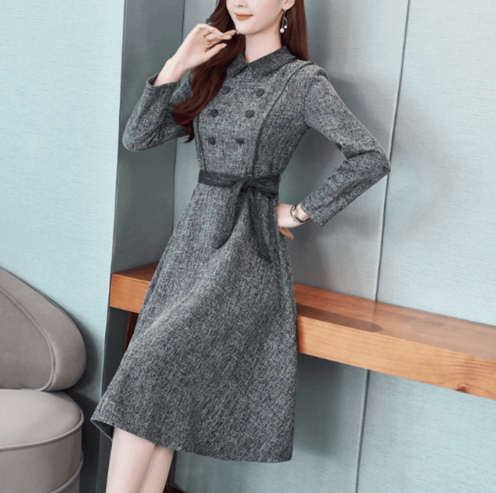 骨格ナチュラルフロントボタンウエストマークワンピース