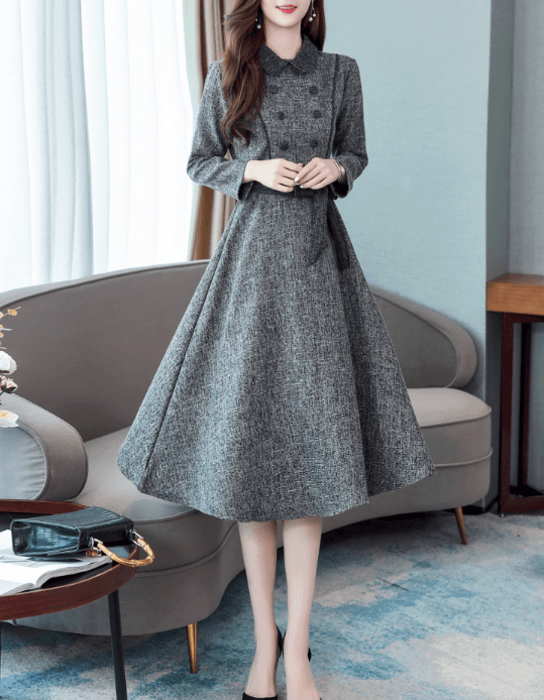 骨格ナチュラルフロントボタンウエストマークワンピース