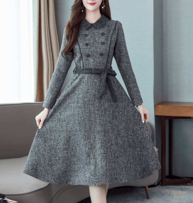 骨格ナチュラルフロントボタンウエストマークワンピース