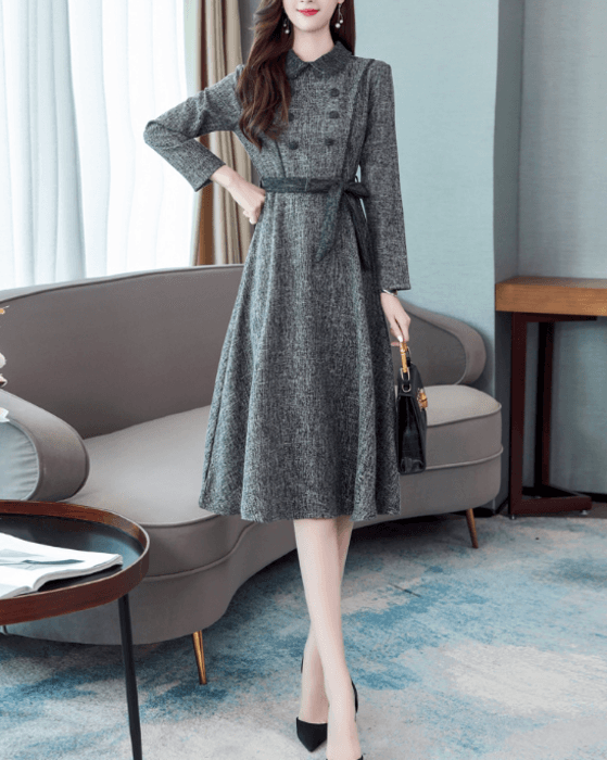 骨格ナチュラルフロントボタンウエストマークワンピース