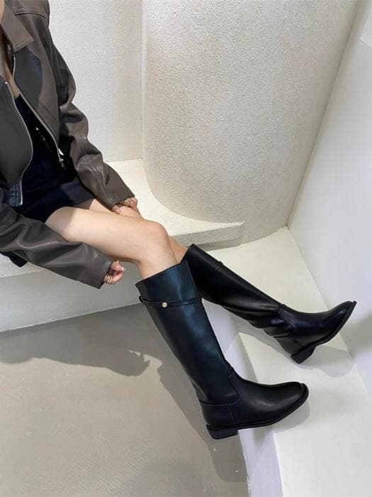 骨格ナチュラルアクセントベルトロングブーツ