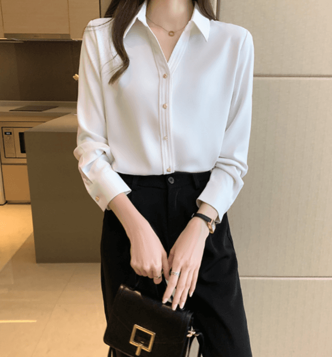 骨格ナチュラルシャツカラーブラウストップス