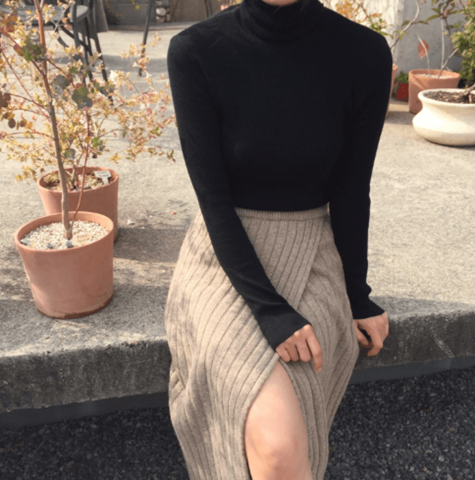 骨格ナチュラルラップ風ニットタイトスカート